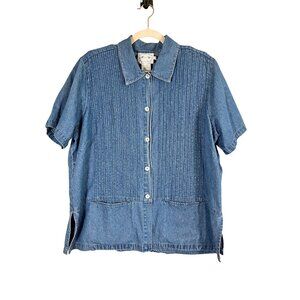 Vintage Denim Pintuck Shirt Blue 1X Retro Western Boho Indie Folk Classic 90s